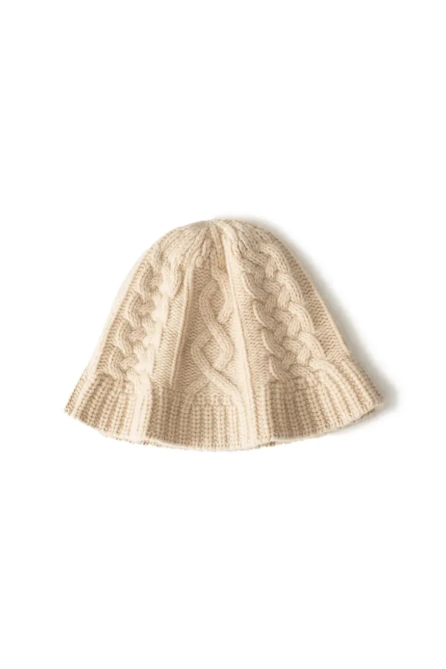 Cable Knit Designer Bucket Hat In 100 Cashmere
