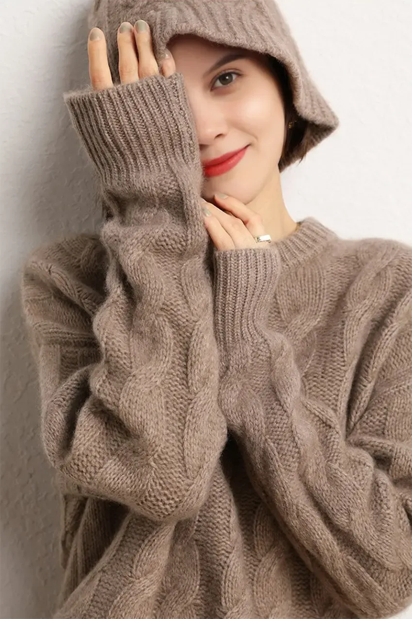 Cable Knit Designer Bucket Hat In 100 Cashmere