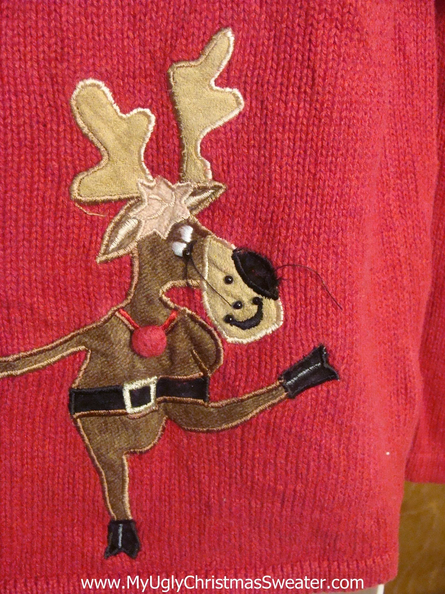 Can-Can Reindeer and Santa Cheesy Christmas Sweater
