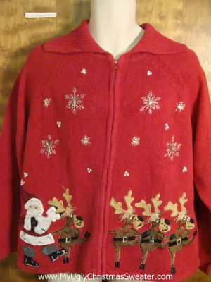 Can-Can Reindeer and Santa Cheesy Christmas Sweater