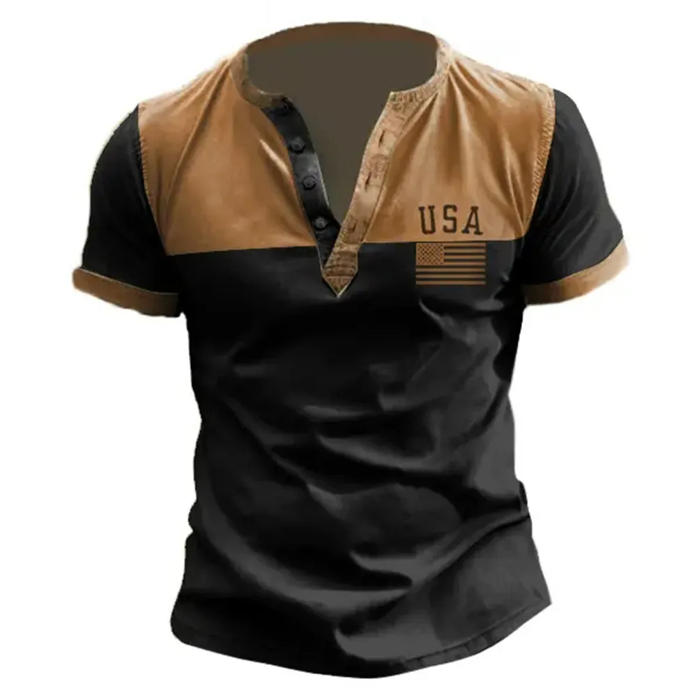 Carter – Men's 3D Graphic Henley Tee with V Neck and Button-Down Oversized Fit