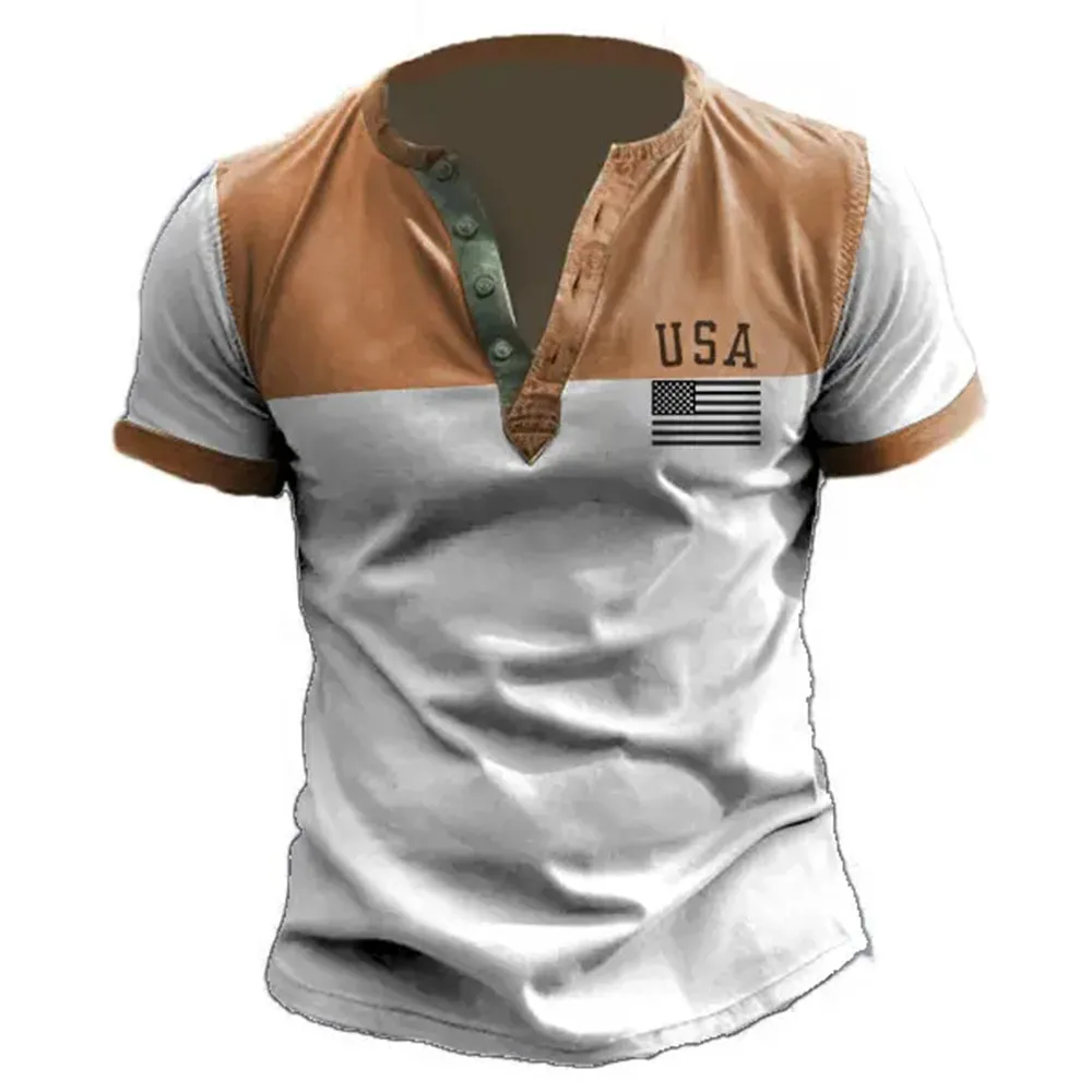 Carter – Men's 3D Graphic Henley Tee with V Neck and Button-Down Oversized Fit