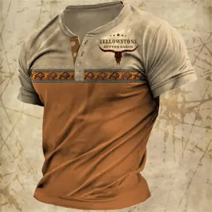 Carter – Men's 3D Graphic Henley Tee with V Neck and Button-Down Oversized Fit
