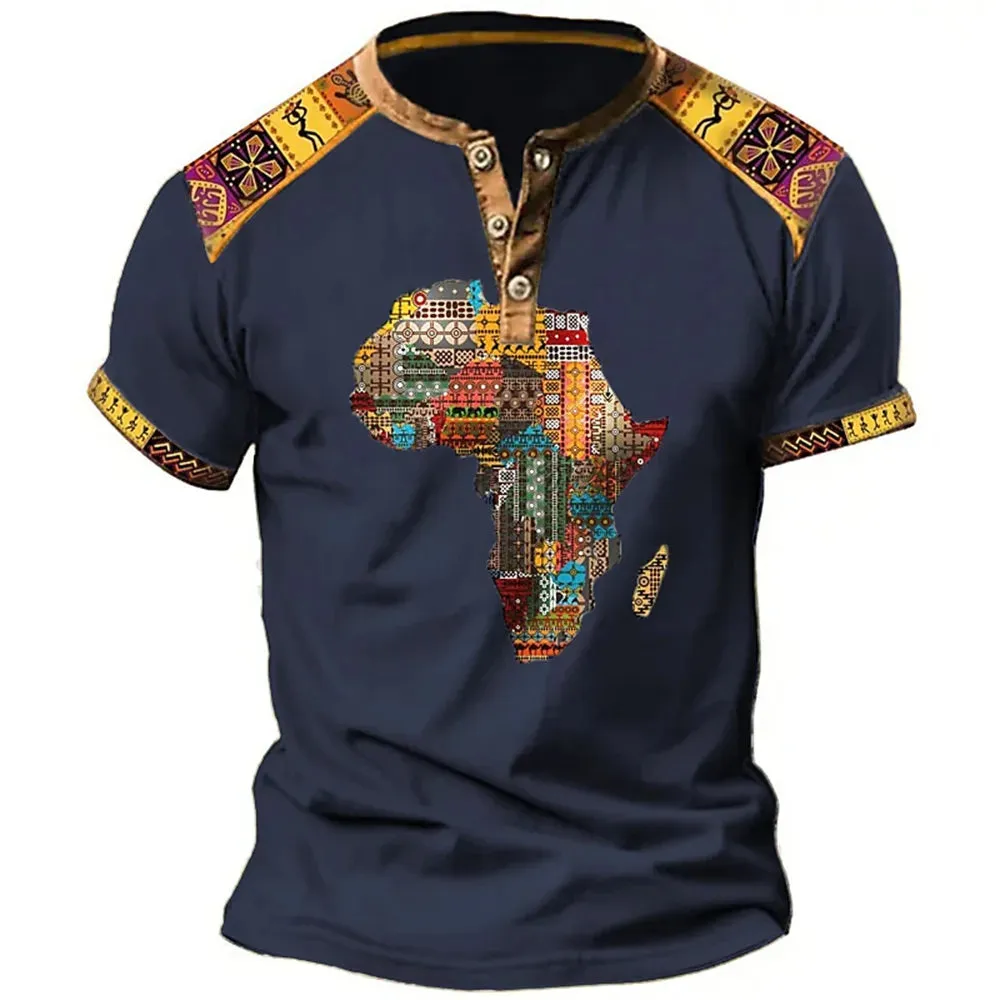 Carter – Men's 3D Graphic Henley Tee with V Neck and Button-Down Oversized Fit