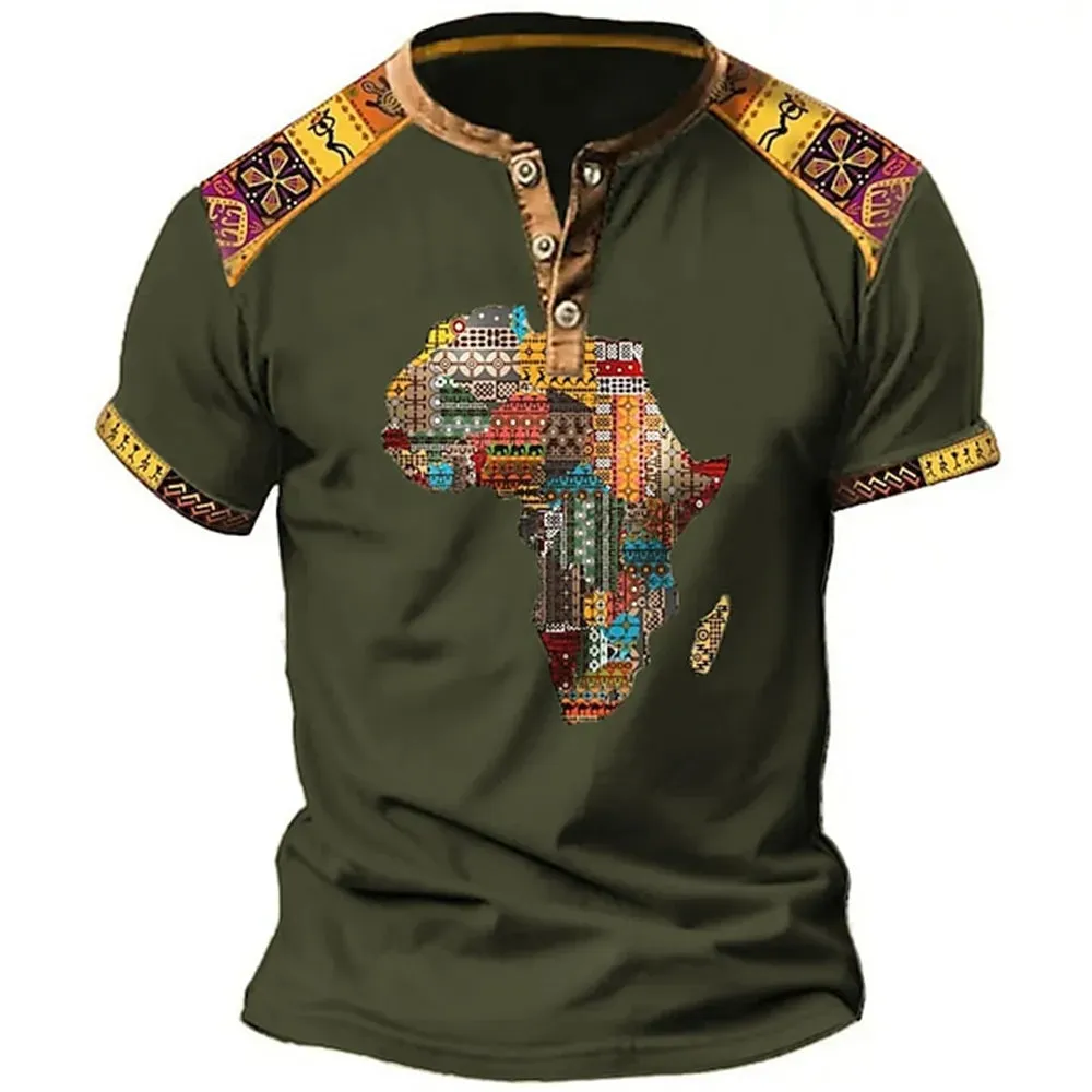 Carter – Men's 3D Graphic Henley Tee with V Neck and Button-Down Oversized Fit