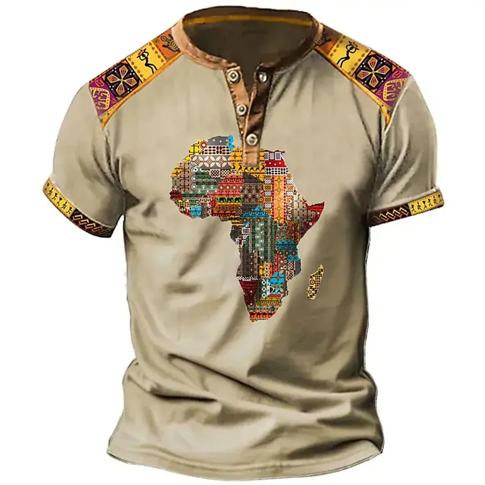 Carter – Men's 3D Graphic Henley Tee with V Neck and Button-Down Oversized Fit