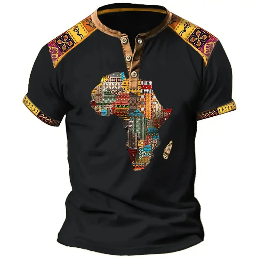 Carter – Men's 3D Graphic Henley Tee with V Neck and Button-Down Oversized Fit
