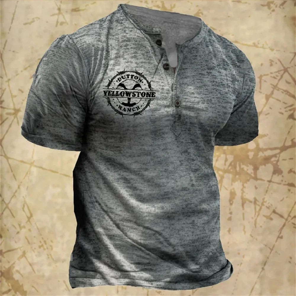 Carter – Men's 3D Graphic Henley Tee with V Neck and Button-Down Oversized Fit