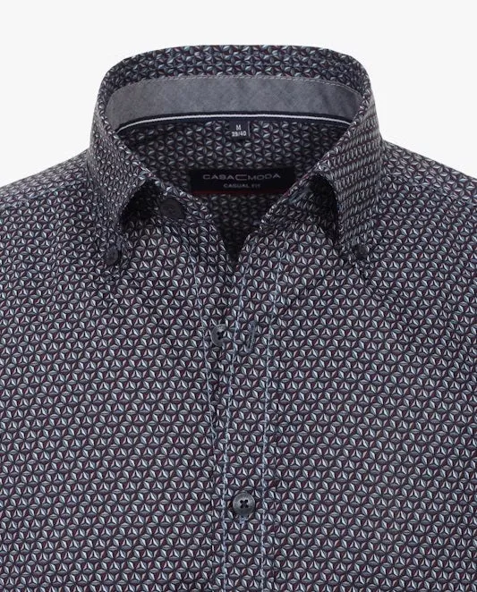 Casa Moda Casual Fit Long Sleeve Shirt 400 - Burgundy/Navy