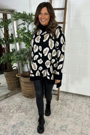 Catriona Leopard Print Knitted Jumper Black