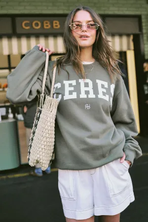 Ceres Life Oversized Slouchy Crew - khaki heritage logo