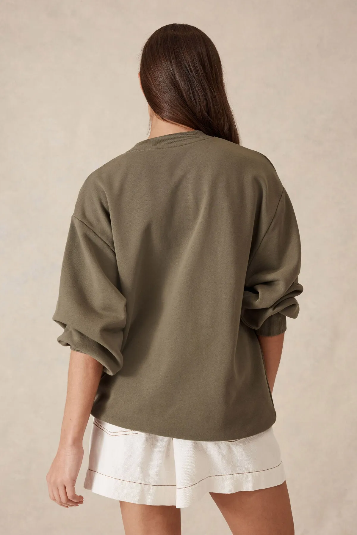 Ceres Life Oversized Slouchy Crew - khaki heritage logo