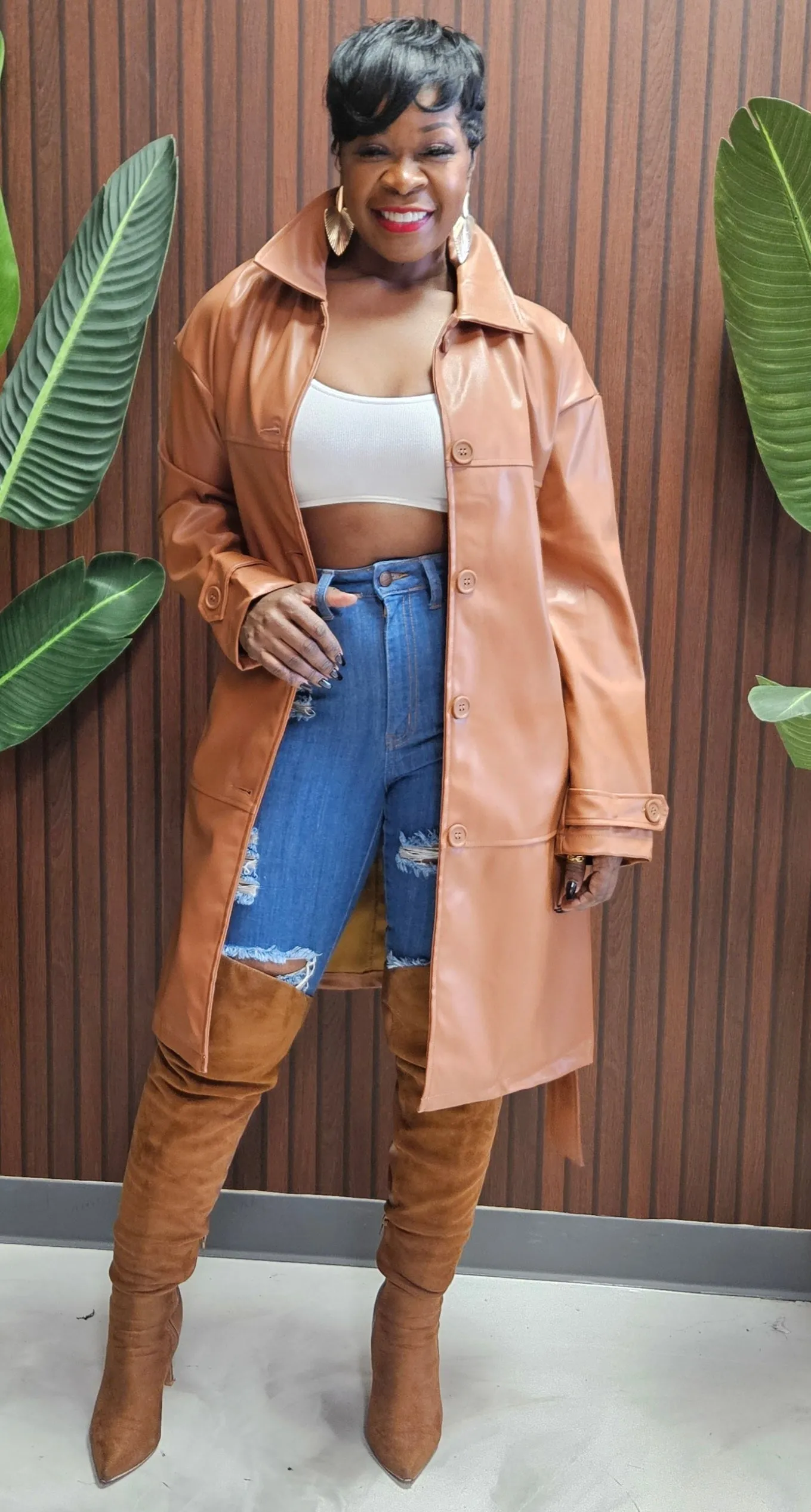 Charise Camel Leather Coat