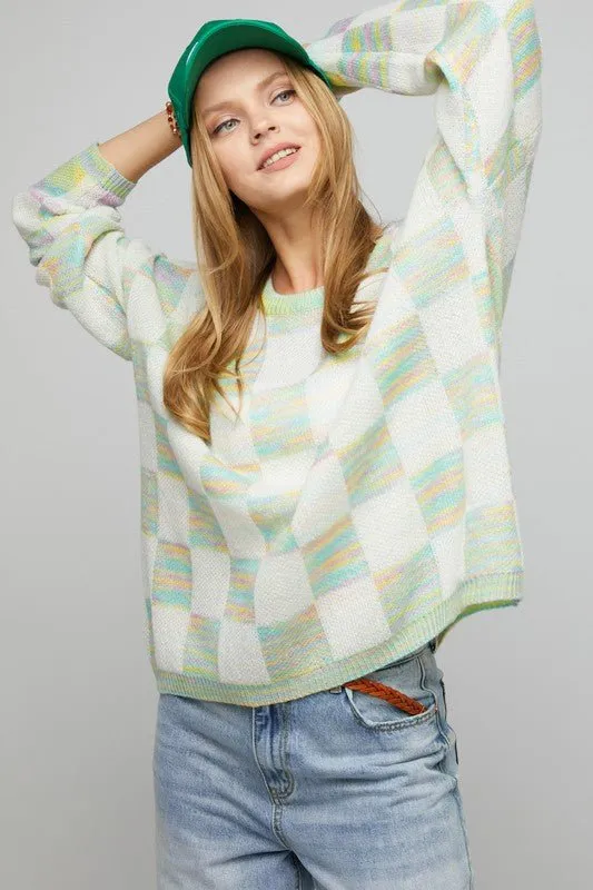 Checkered Knit Sweater