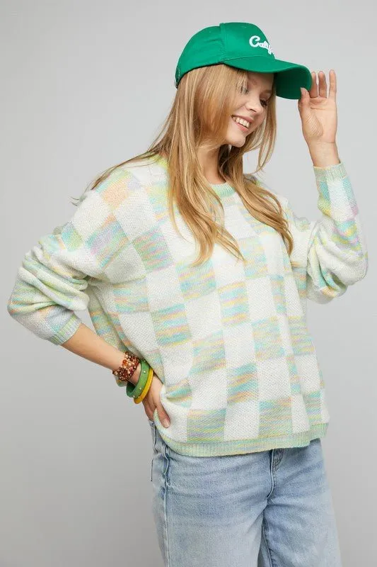 Checkered Knit Sweater