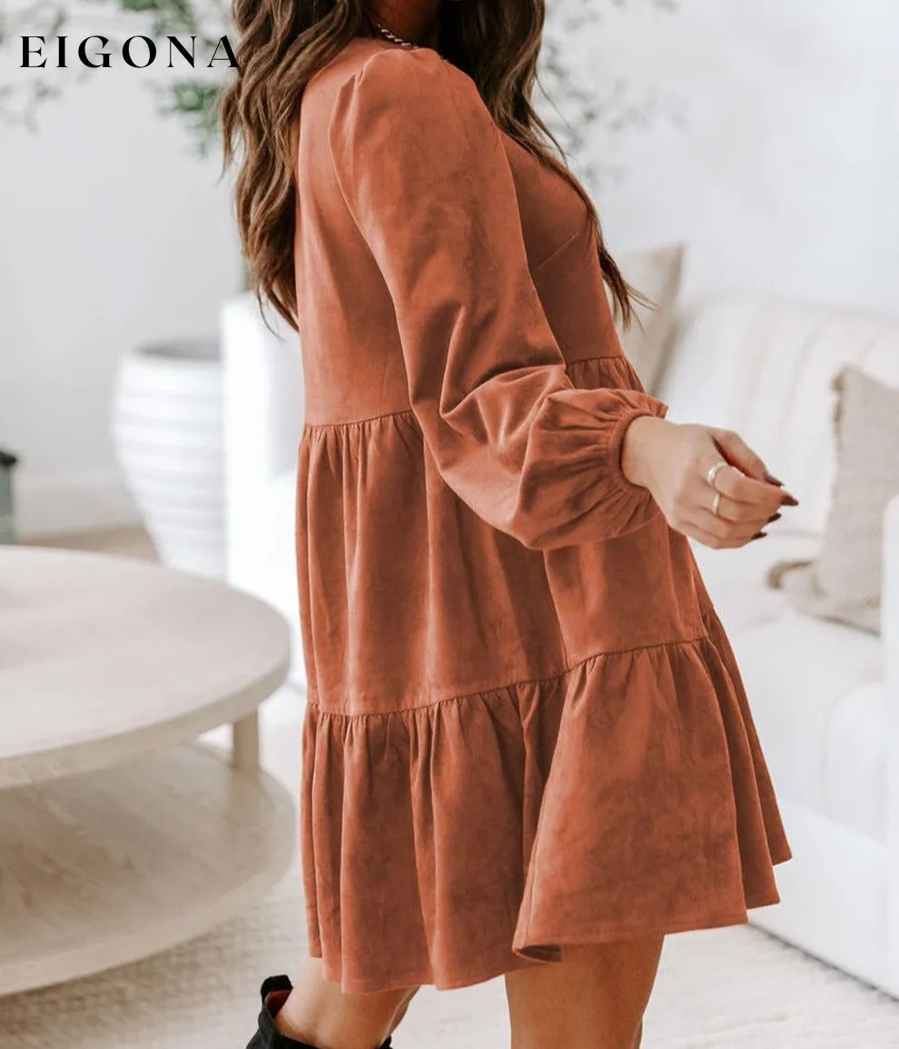 Chestnut Faux Suede Tiered Babydoll Dress