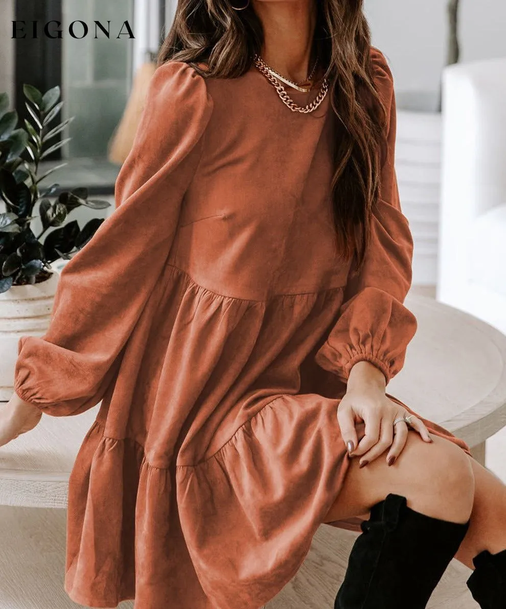 Chestnut Faux Suede Tiered Babydoll Dress