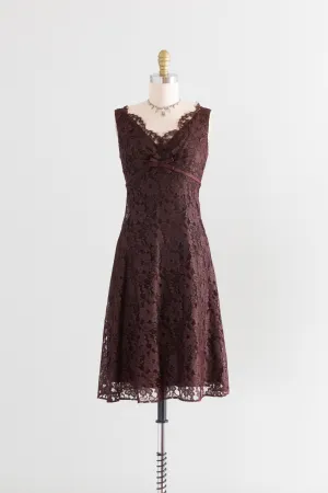 Chocolate Lace 1960's Babydoll Vintage Party Dress // Waist 24