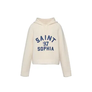 Concise-White Knitted Logo Hoodie Cream