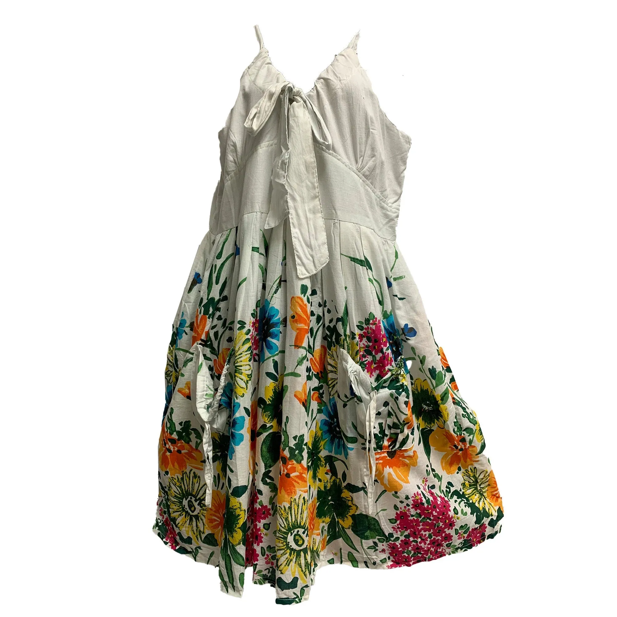 Cotton Floral Print Summer Spring Halter Neck Boho Midi Dress With Pockets