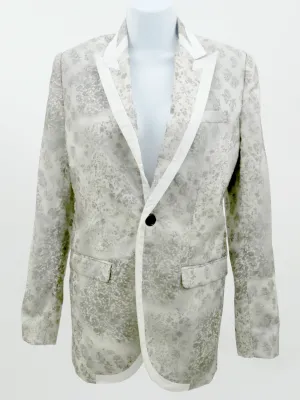 Cream Floral Printed Chiffon Silk Lined Blazer