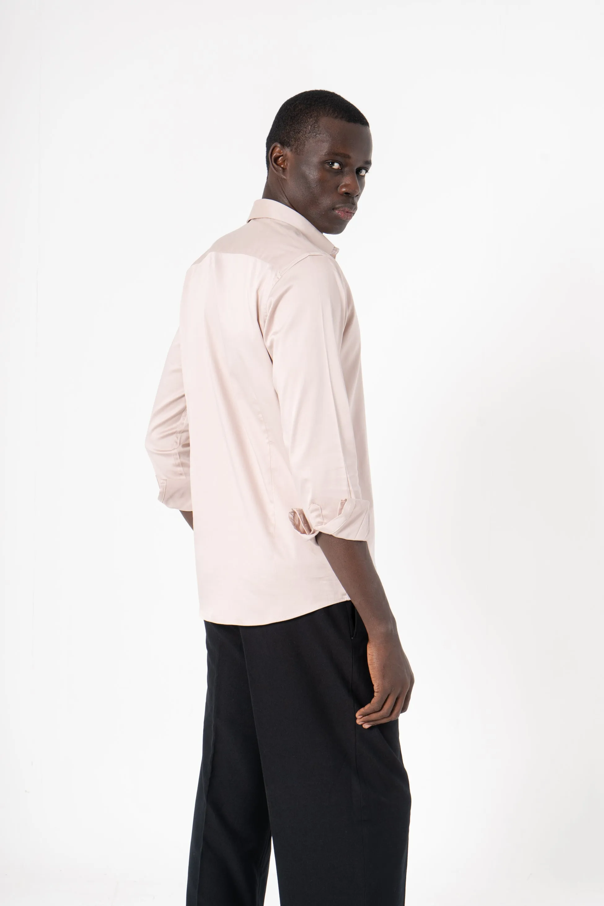 Cream Solid Print Full Sleeve Shirt