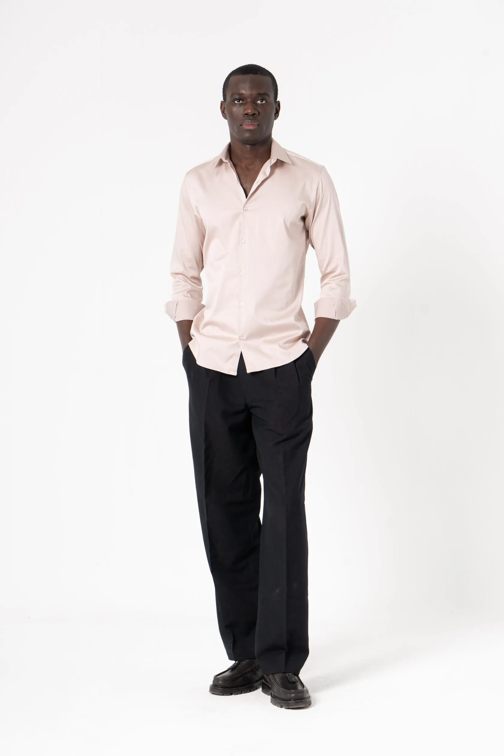 Cream Solid Print Full Sleeve Shirt