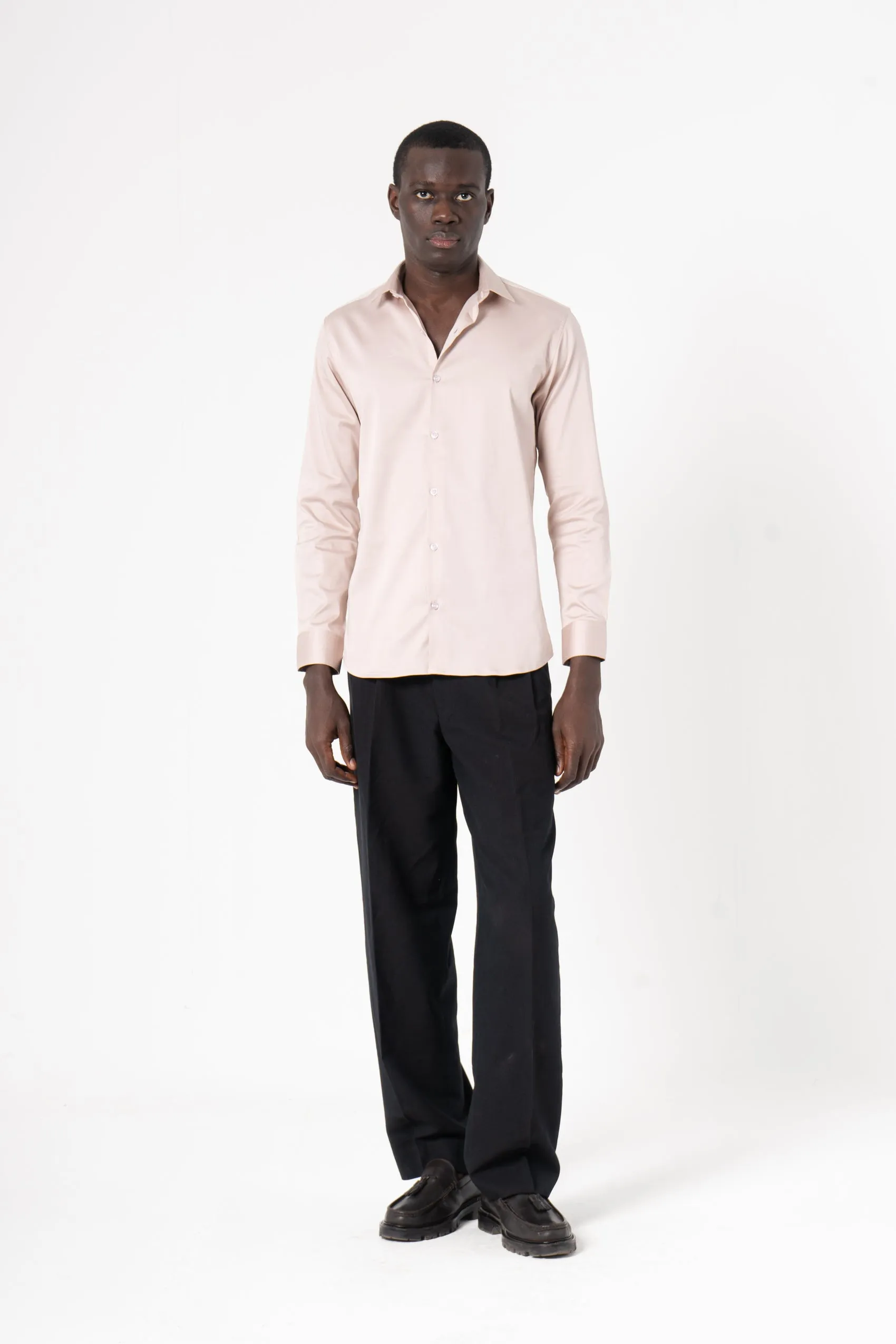 Cream Solid Print Full Sleeve Shirt