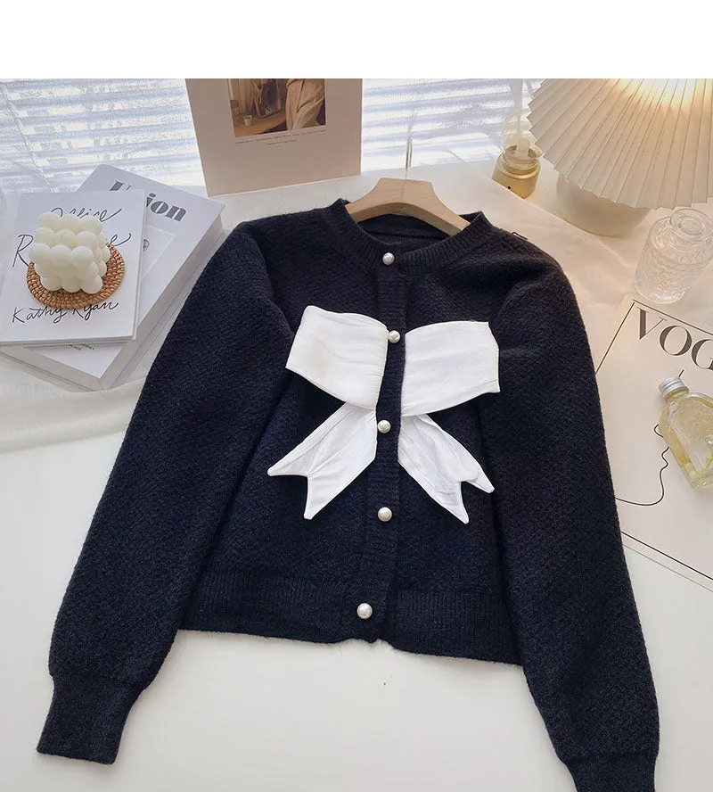 Crew neck stitched French Vintage bow sweater  5929