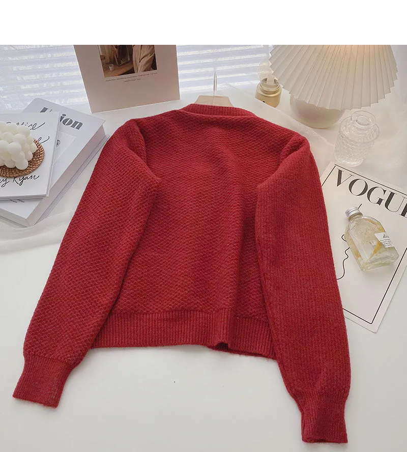 Crew neck stitched French Vintage bow sweater  5929