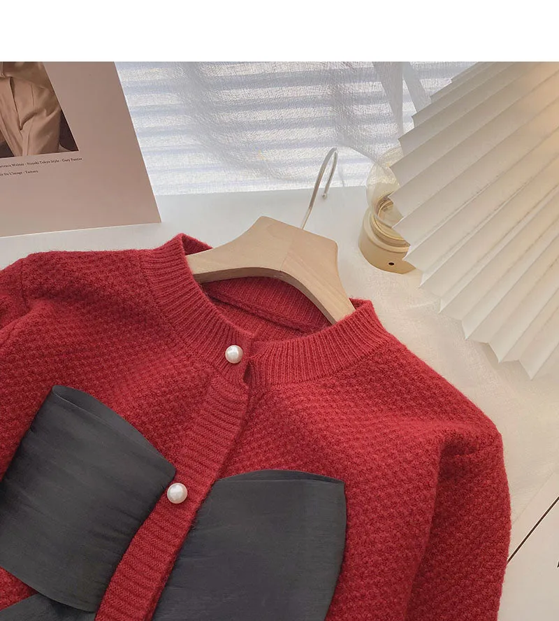 Crew neck stitched French Vintage bow sweater  5929