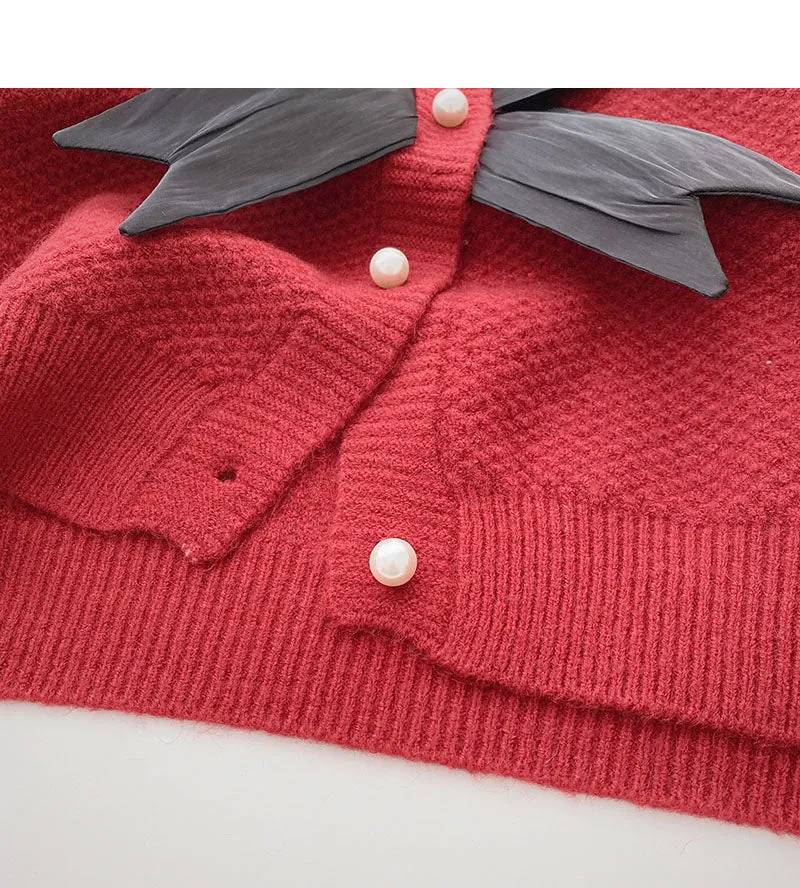 Crew neck stitched French Vintage bow sweater  5929