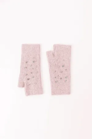 Crystal Embellished Angora Mittens -Pink