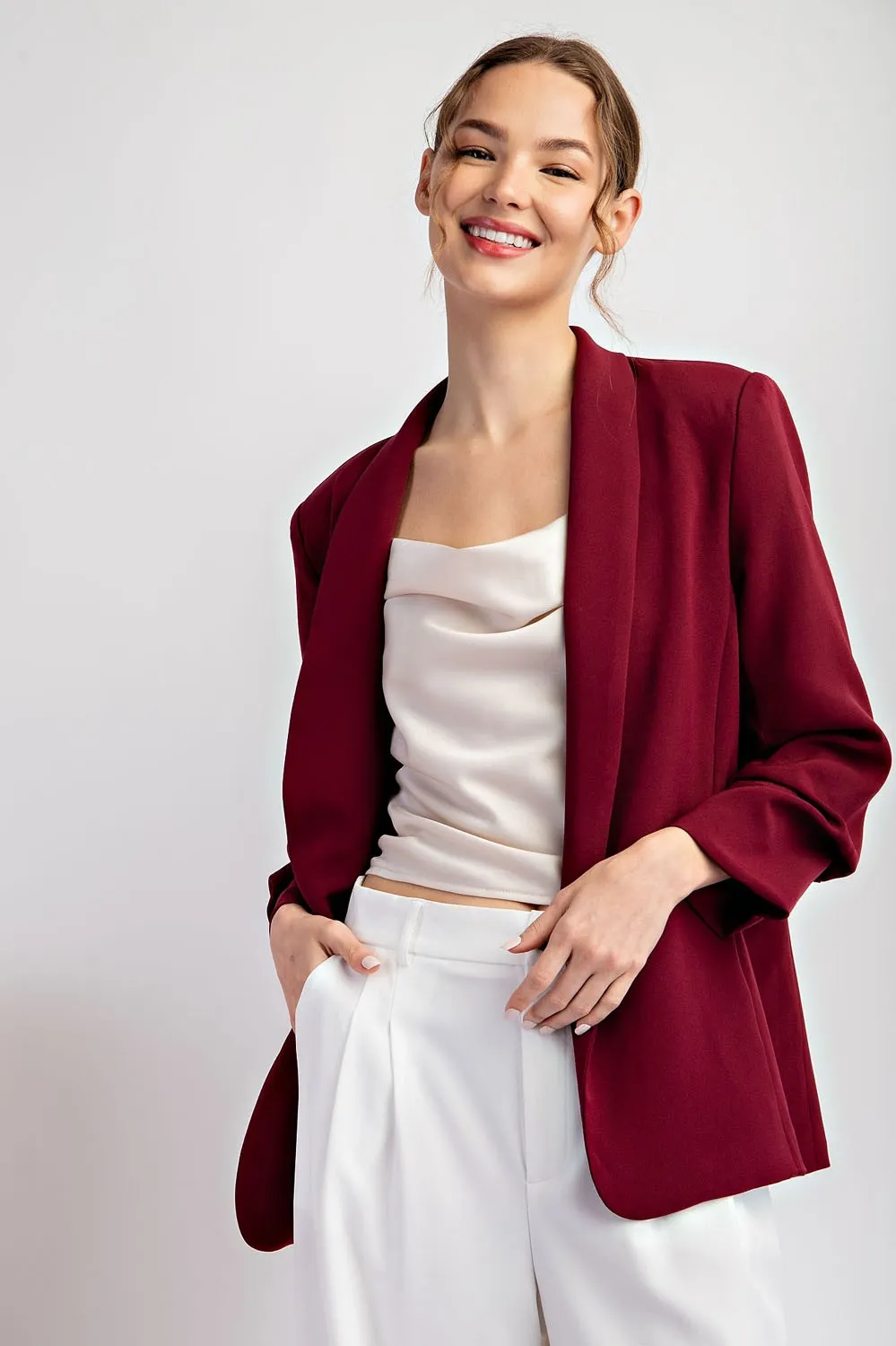 Curvy Lapel Blazer in Wine