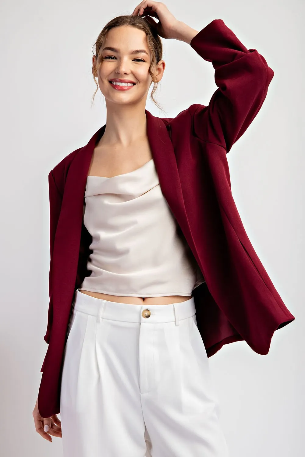 Curvy Lapel Blazer in Wine