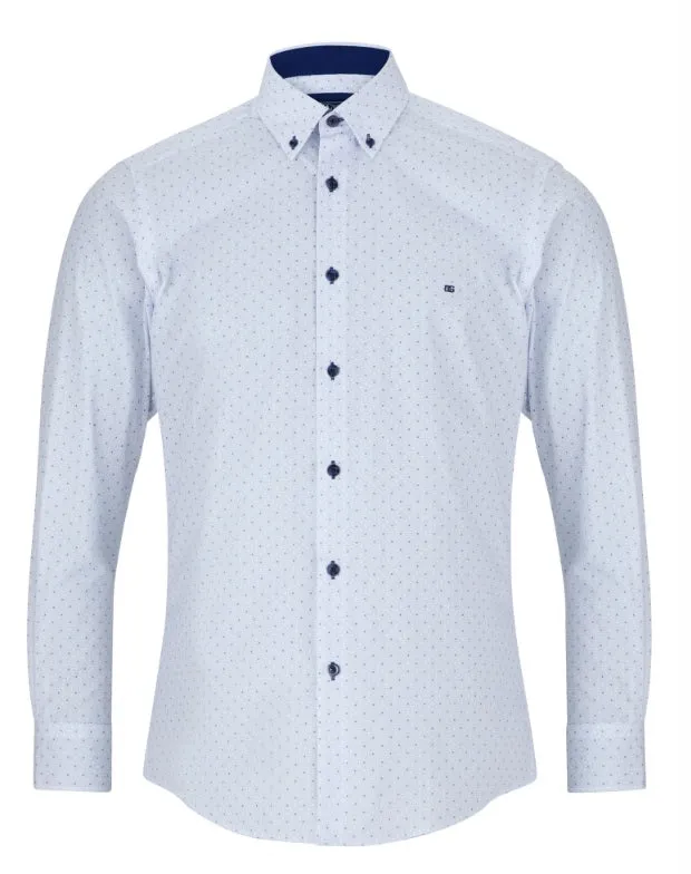 Daniel Grahame Diamond Print Long Sleeve Casual Shirt 12 - White/Blue