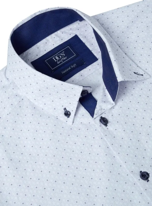 Daniel Grahame Diamond Print Long Sleeve Casual Shirt 12 - White/Blue