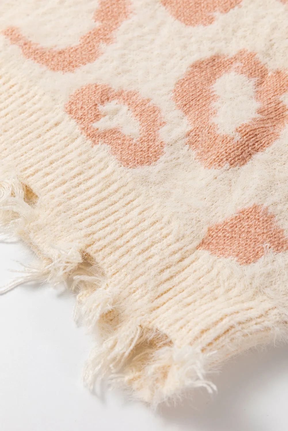 Distressed Trim Leopard V-Neck Sweater | Sweaters | Casual Sweater
