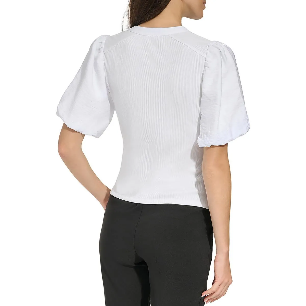 DKNY Womens Puff Sleeve Shirt Henley