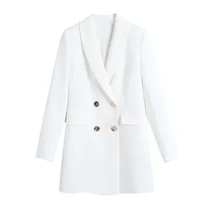 Double-Breasted White Blazer Coat