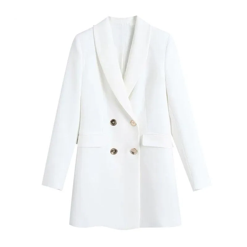 Double-Breasted White Blazer Coat
