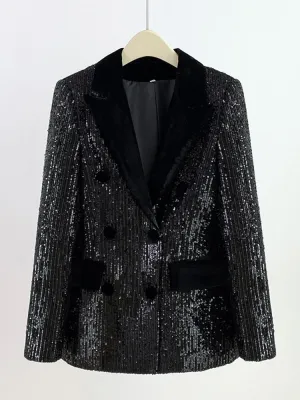 Double Row Buckle Sequins Blazer