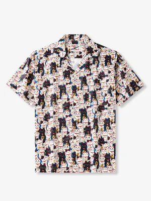 Edo Period Lucky Cat Cotton Camp Shirt