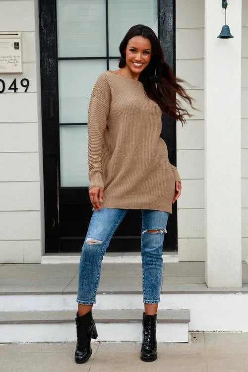 Elegant Wide Neck Cozy Knit Sweater