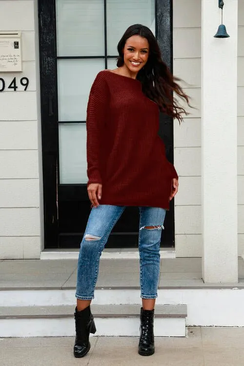 Elegant Wide Neck Cozy Knit Sweater