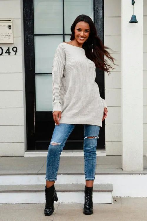 Elegant Wide Neck Cozy Knit Sweater