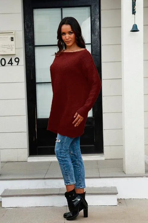 Elegant Wide Neck Cozy Knit Sweater