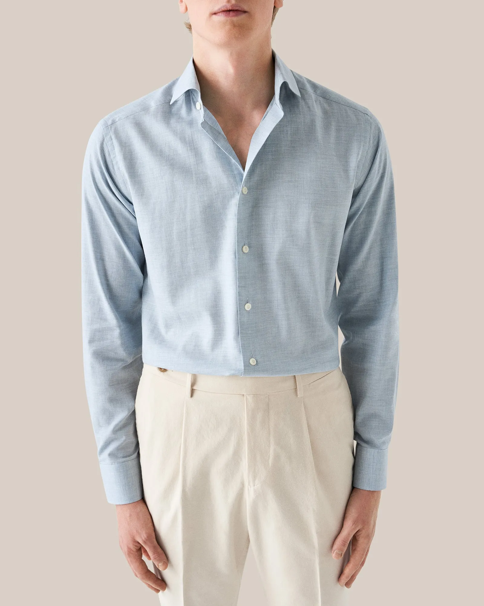 ETON 100010300 L-BLUE FLANNEL SLIM SC SHIRT