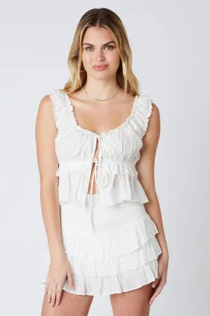 Eyelet Ruffled Peplum Top
