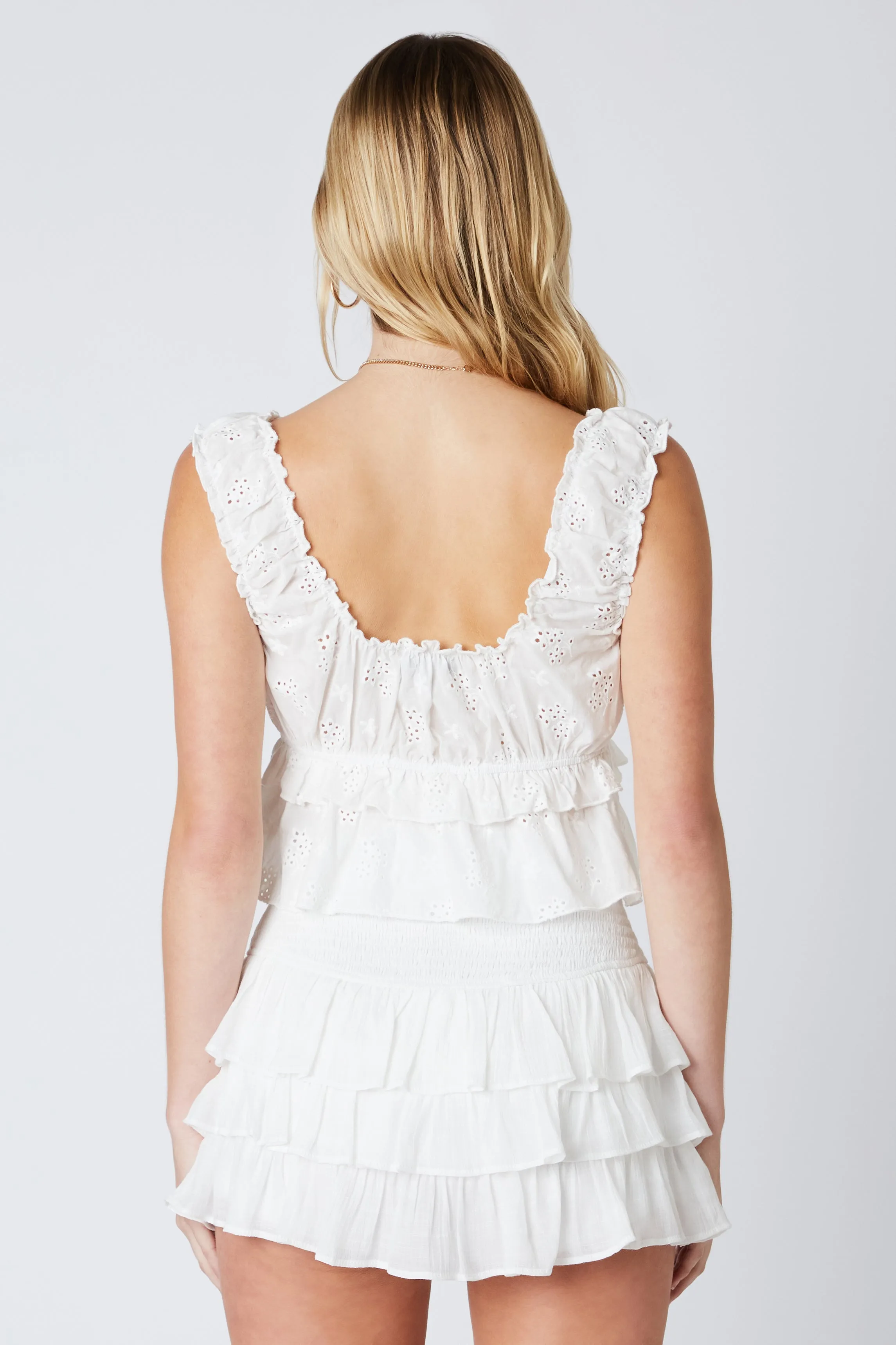 Eyelet Ruffled Peplum Top